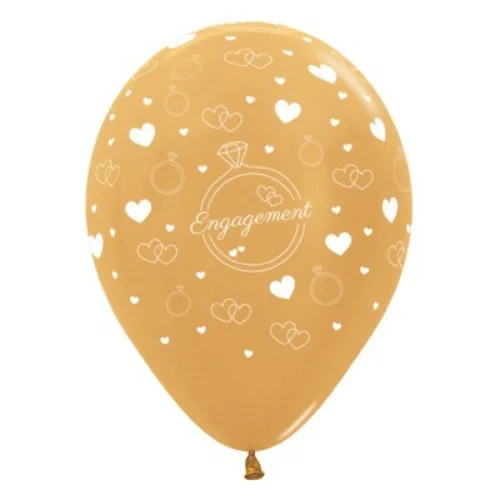 30cm Engagement Gold Metallic 6PK Latex Balloons - Pack of 6