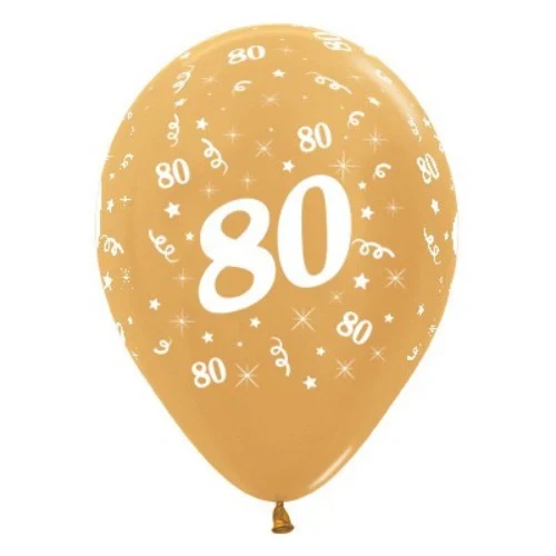 Balloons Age 80 Gold Metallic  - Pack of 6