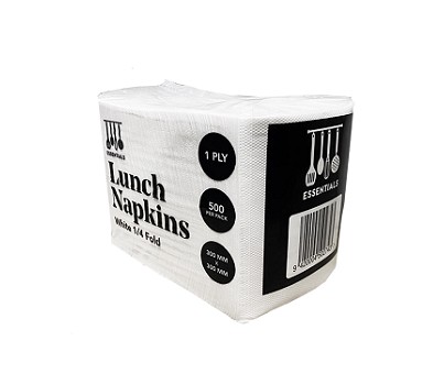NAPKINS LUNCH 1PLY 1/4F EMBOSS WHT 500s/PKT (ESSENTIALS)