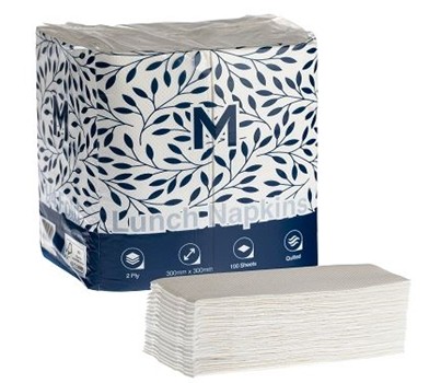NAPKINS LUNCH 2PLY 1/4F WHT 100s/PKT (MATTHEWS MPH38445)