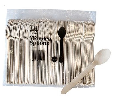 SPOONS WOODEN UNCOATED 16CM 100s/SLV (ESSENTIALS)