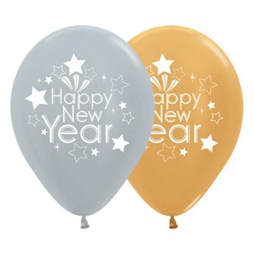 30cm Happy New Year Silver & Gold Metallic - Pack of 25