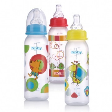 NUBY 3PK PRINTED BOTTLES 240ml