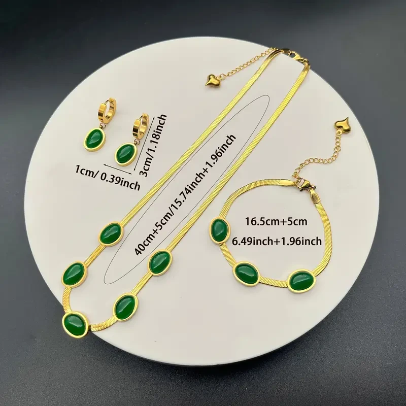 4-Piece Elegant Emerald Green Jewelry Set for Women