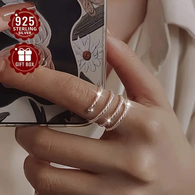 1pc 925 Sterling Silver Adjustable Twist Open Ring Unisex Minimalist Elastic Ring for Daily Wear & Special Occasions | Elegant Jewelry Gift