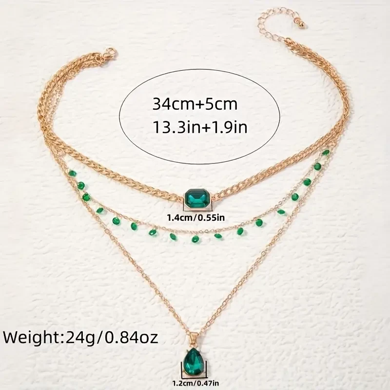 Bohemian Vintage Style Imitation Green Faux Gemstone Pendant Necklace