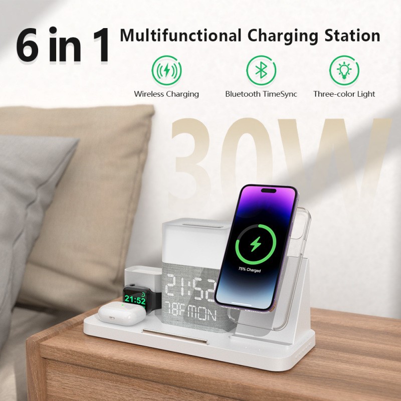 6-in-1 Wireless Charging Set Touch Night Light Mobile Phone Bluetooth Synchronization Time