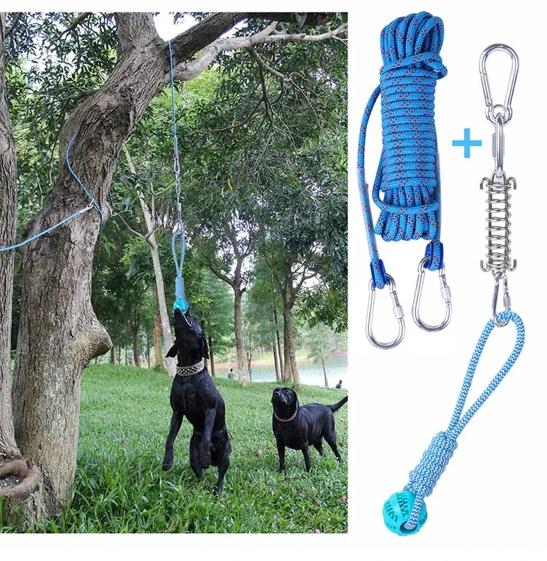 Outdoor Funny Dog Toy Stainless Steel Spring Suspension Cotton String Households Outdoor Toy Training