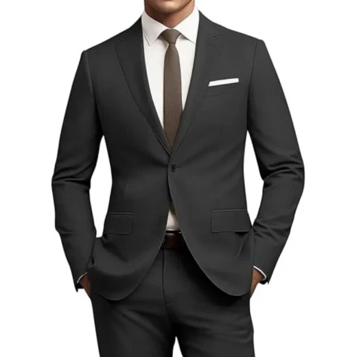 Men's Versatile Solid Color Business Jacket Long Pants Set