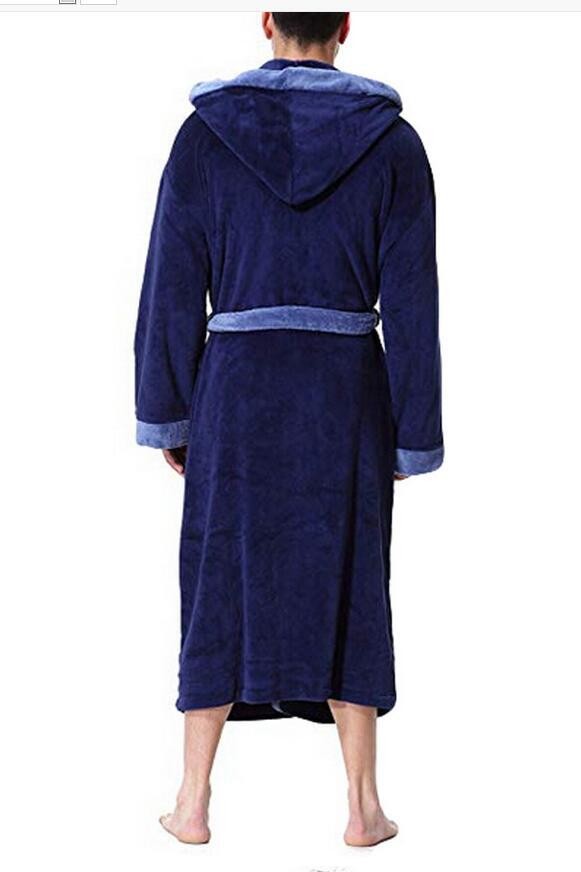 Men's Simple Colorblock Hood Patch Pocket Bathrobe