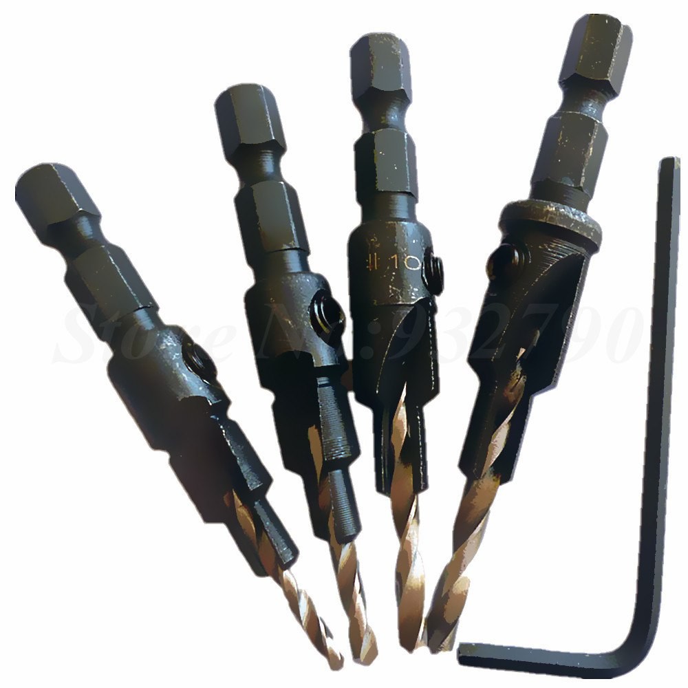 4pcs Hss Countersink Drill Bits 1 4 Quick Change Hole Hex Shank Screw Carpentry Countersink Bit Wood Hole Reamer W Hex Wrench