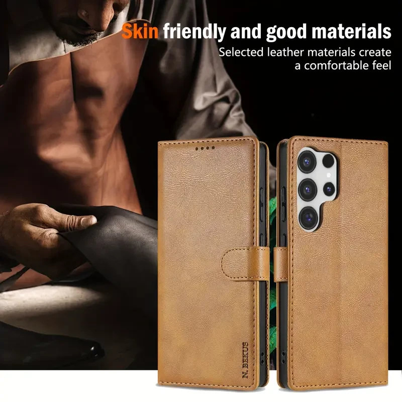 Faux Leather Case for Galaxy S25 S24 S23 S22 S21 Ultra S20 FE 5G with Card Holder Kickstand