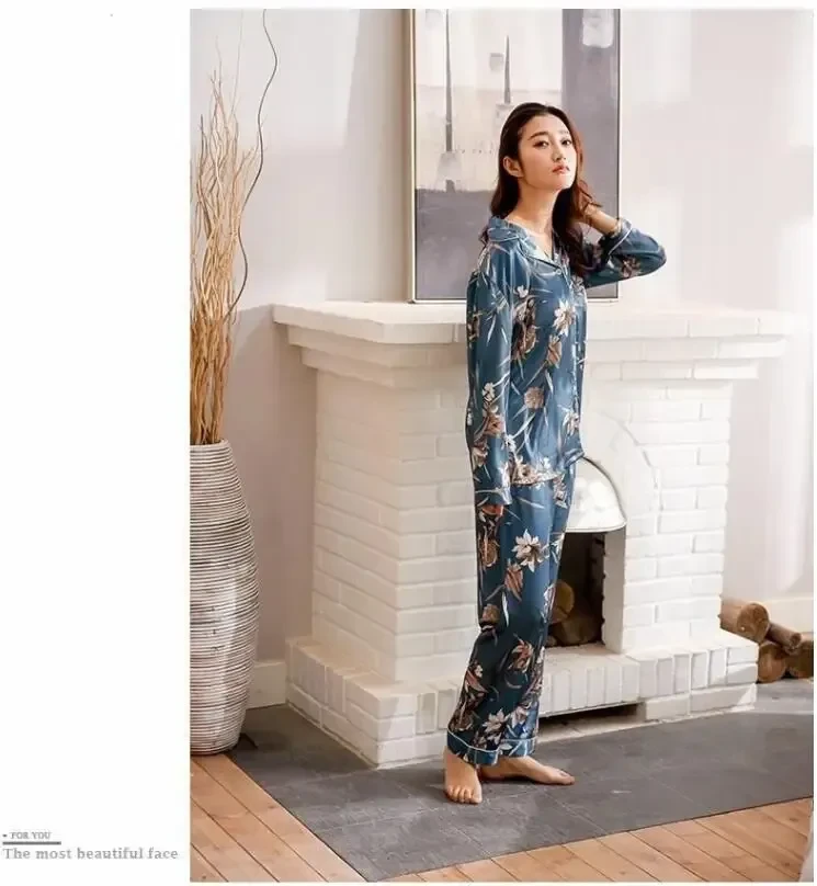Silk Couple Pajamas Men And Women Long-Sleeved Summer Ice Silk Thin Casual