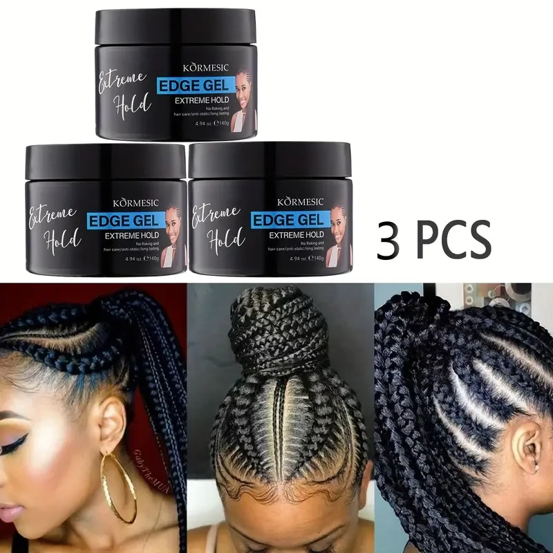3 Bottles of Blue Hair Gel for Frizzy Hair Styling and Moisturizing