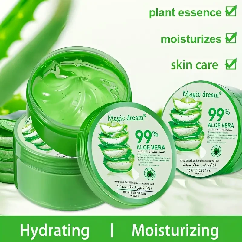 300ml Large Capacity Round Jar Aloe Vera Gel - 99% Aloe Essence, Hypoallergenic Moisturizing Gel