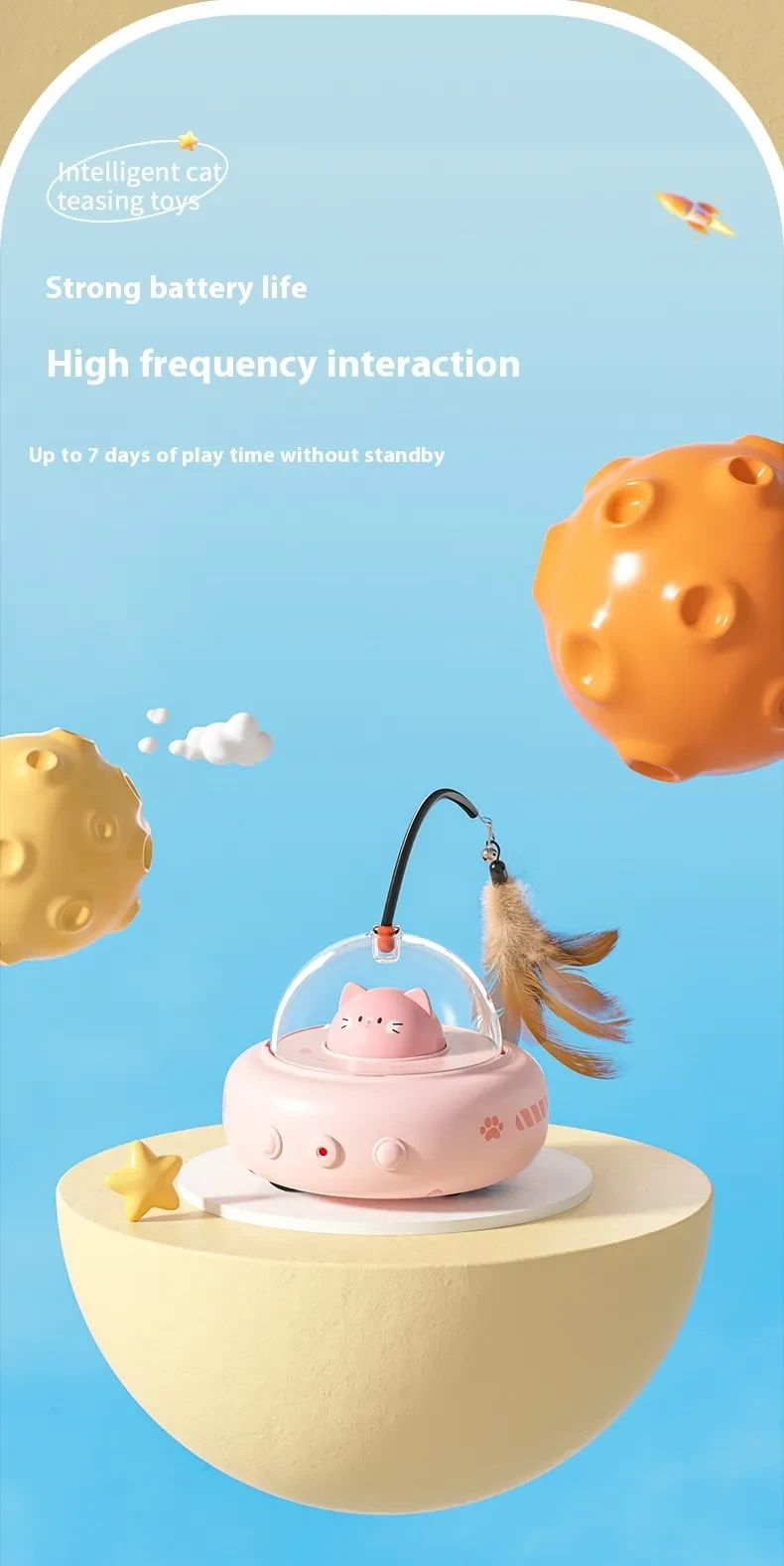 Smart Teaser Cat Toy Electric UFO Cat Teaser Stick With Bell Training Pet Toys Replaceable Feather Interactive Cat Supplies Pet Supplies Pets Products