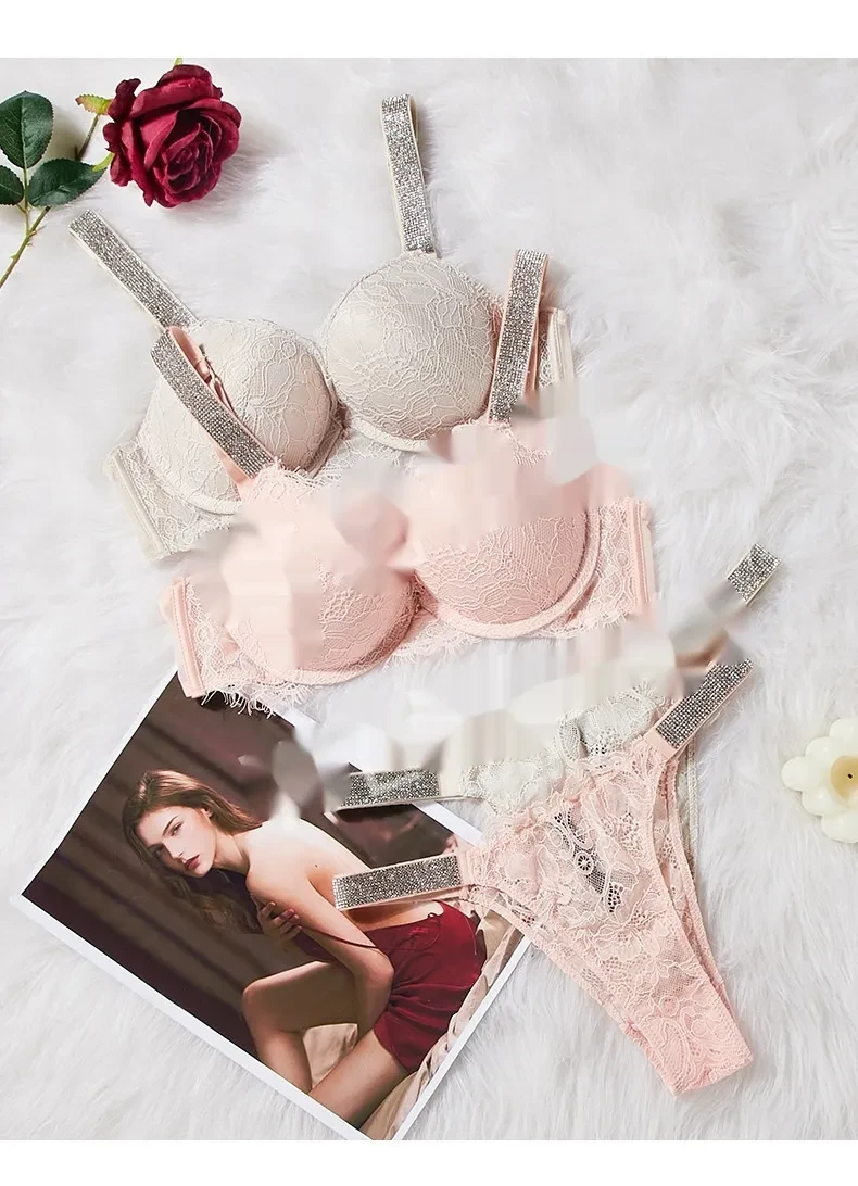 Lace Rhinestone Bra Underwear Suit