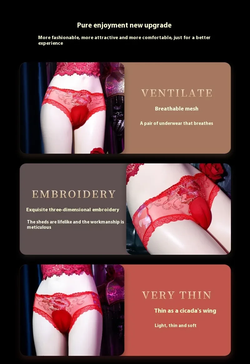 Men's 3D Three-dimensional Cup Sexy Transparent Mesh Panties