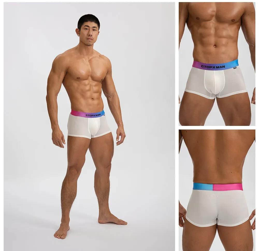 Men's Ice Silk U Convex Low Waist Thin Summer Gradient Boxers
