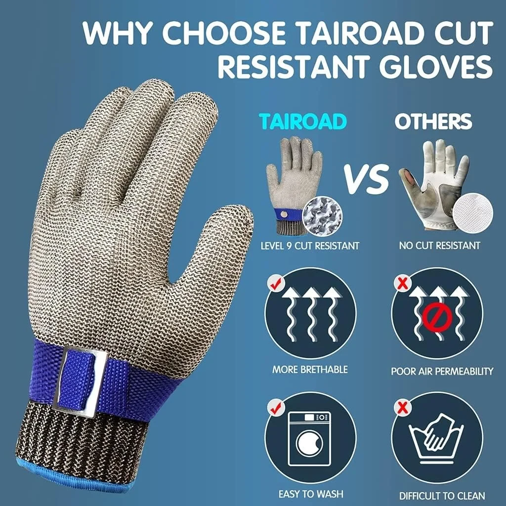 Cut Resistant Glove-Stainless Steel Wire Metal Mesh Butcher Safety Work Glove for Meat Cutting, Fishing,Cooking