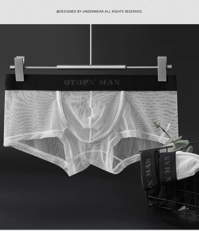 Personality Ice Silk U Convex Low Waist Thin Transparent Sexy Mesh Breathable Briefs