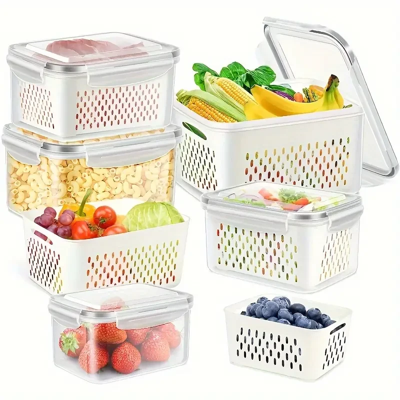 6-piece set of plastic food storage containers with LIDS, clear