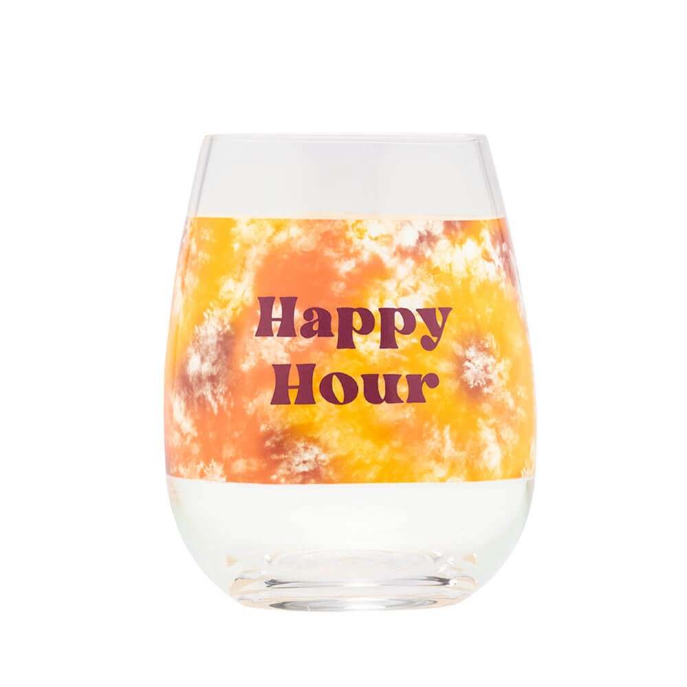 Blurred Happy Hour Tie Dye Wine Glass