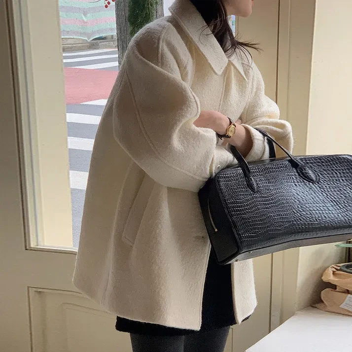 All-matching Long Sleeve Woolen Coat Outerwear Women