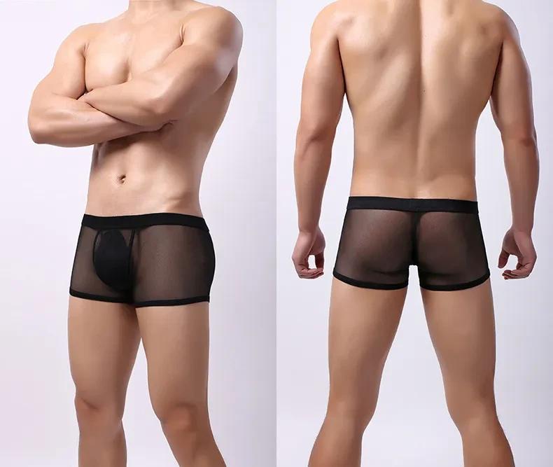 Men's Underwear Mesh Mesh Breathable Boxers Low Waist Transparent Boxers Youth Cool Shorts