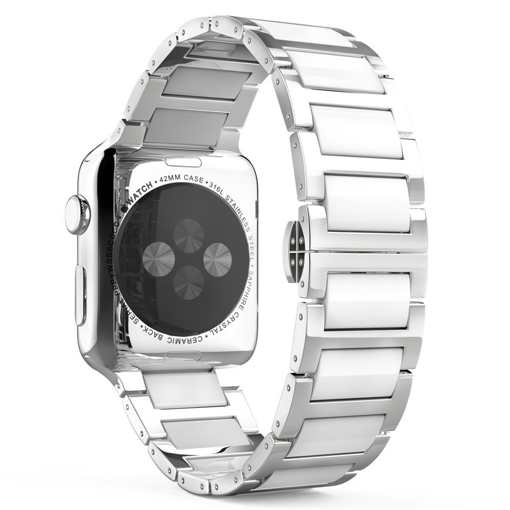 Universal Stainless Steel And Black Ceramics Apple Stainless Steel Strap