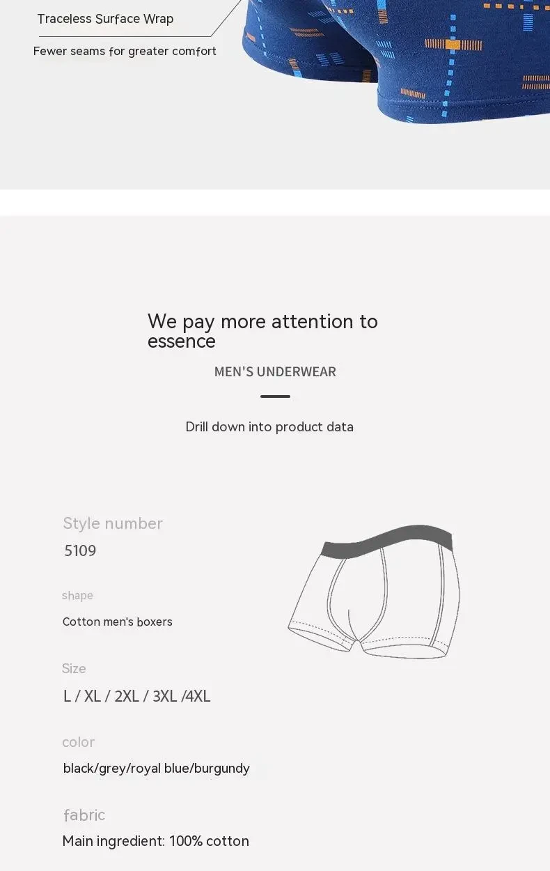 Breathable Printed Summer Thin Plus Size Men's Cotton Antibacterial Boxers Shorts