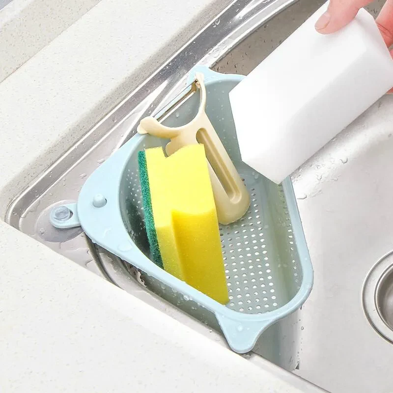 2Pcs Kitchen Sink Multi-function Triangle Storage Rack Multi-purpose Dishwashing Sponge Drain Rack Storage Rack