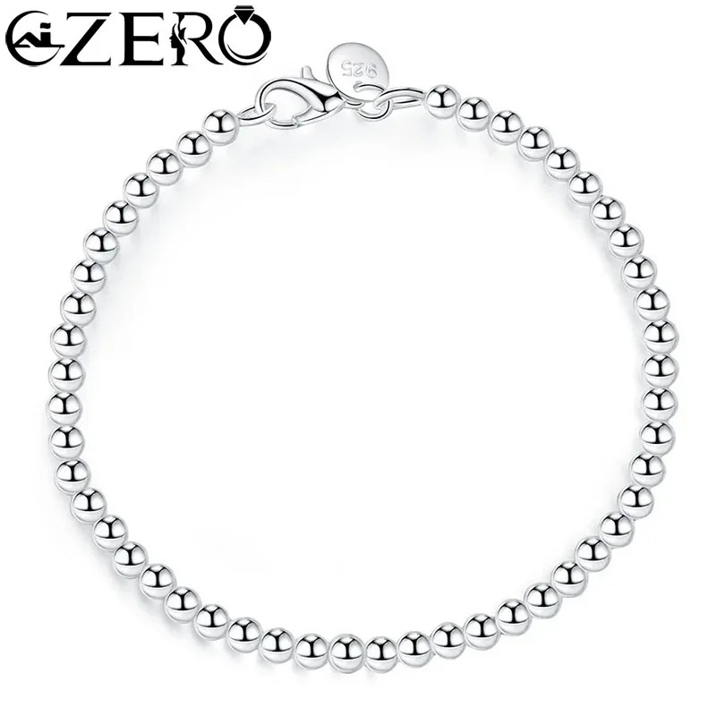 For Women 925 Sterling Silver 4mm Bead Gold Color Chain Bracelet