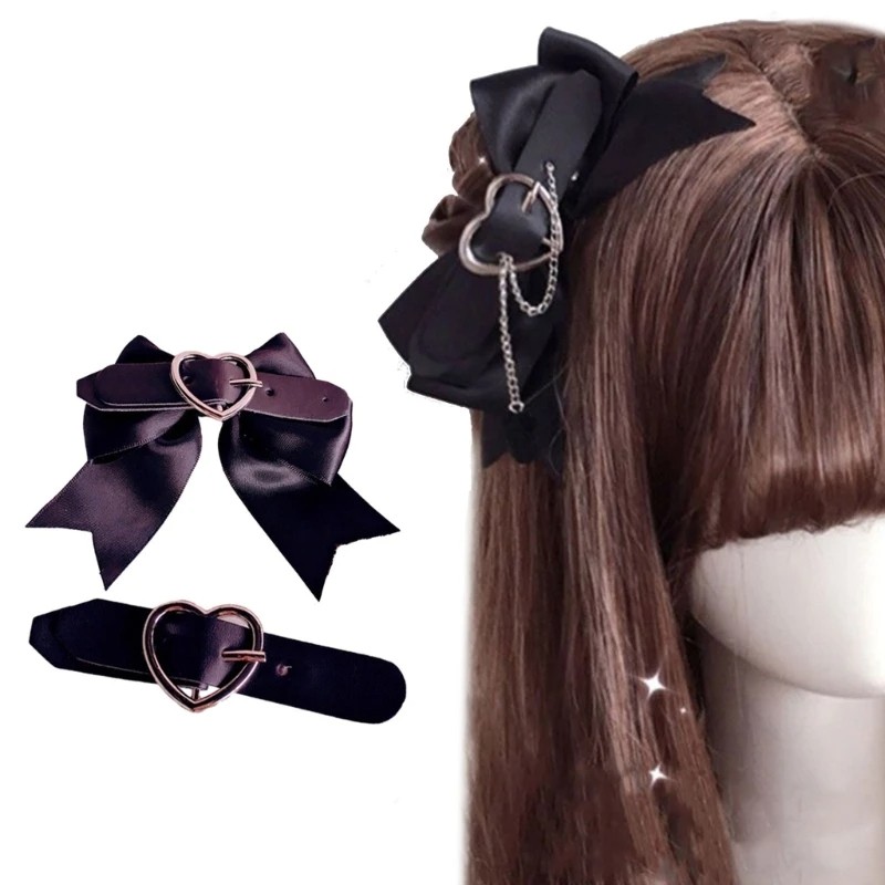 Lolita Accessories Hairpin  Black Dark Sweet Cool Girl Big Bow