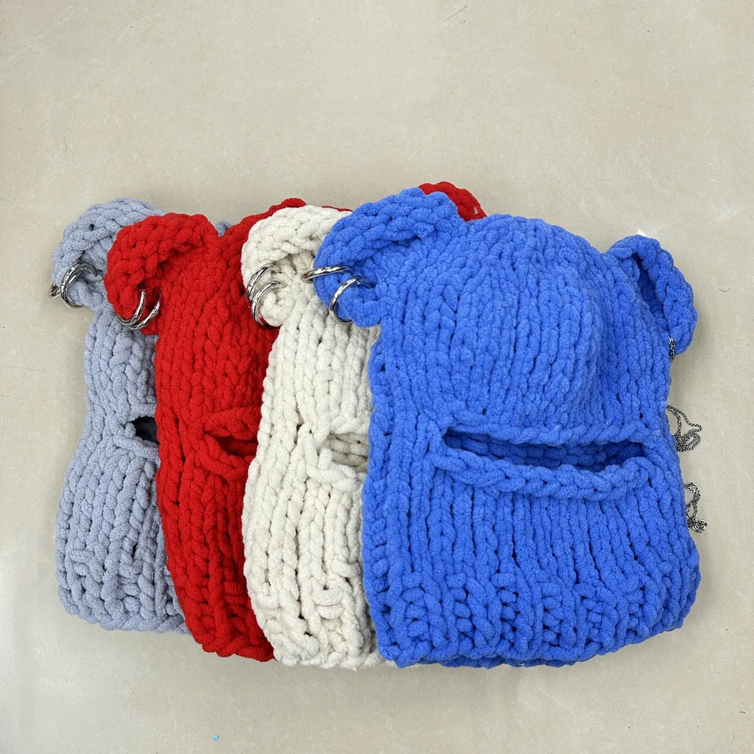 Bear Ears Crochet Balaclava Women Handmade Chain Circle Knitted Hat Party Chenille Mask